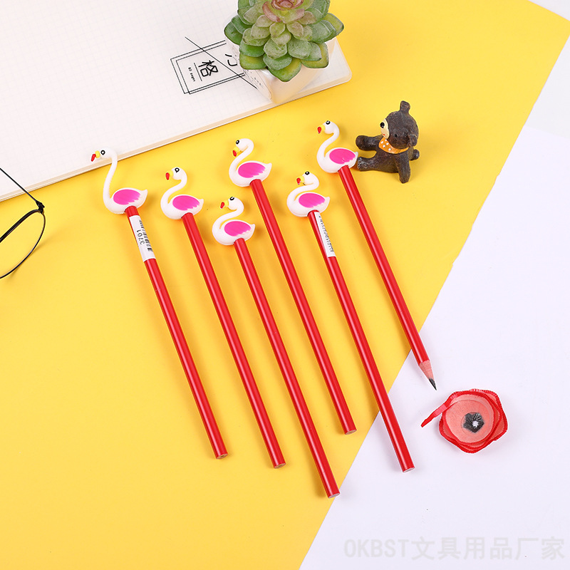 Dibujos animados creativo unicornio Flamingo lápiz decorativo Escuela Primaria estudiante Premio niños Oficina lápiz de escritura negro