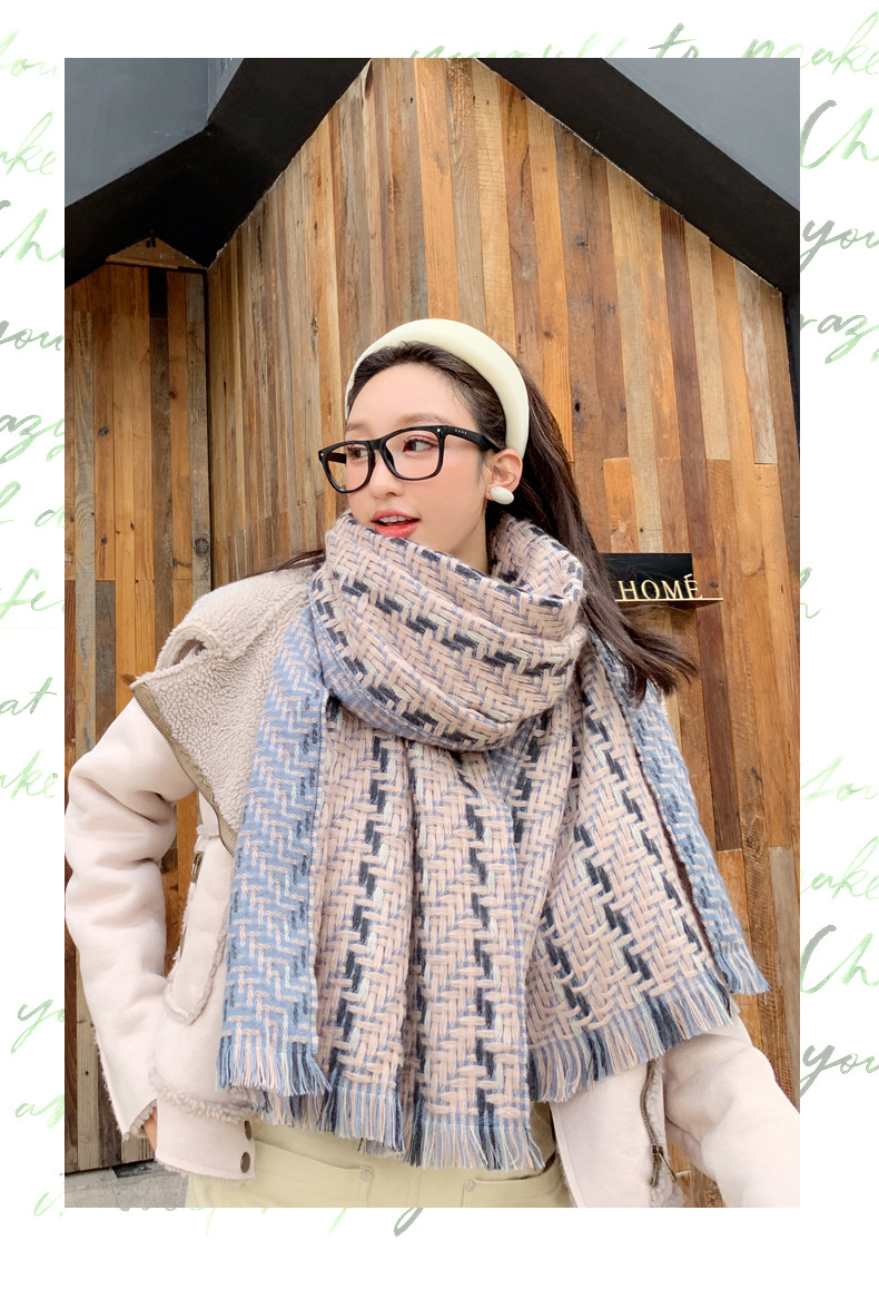 Knit Woolen Stripe Long Thick Warm Shawl NSCM101091