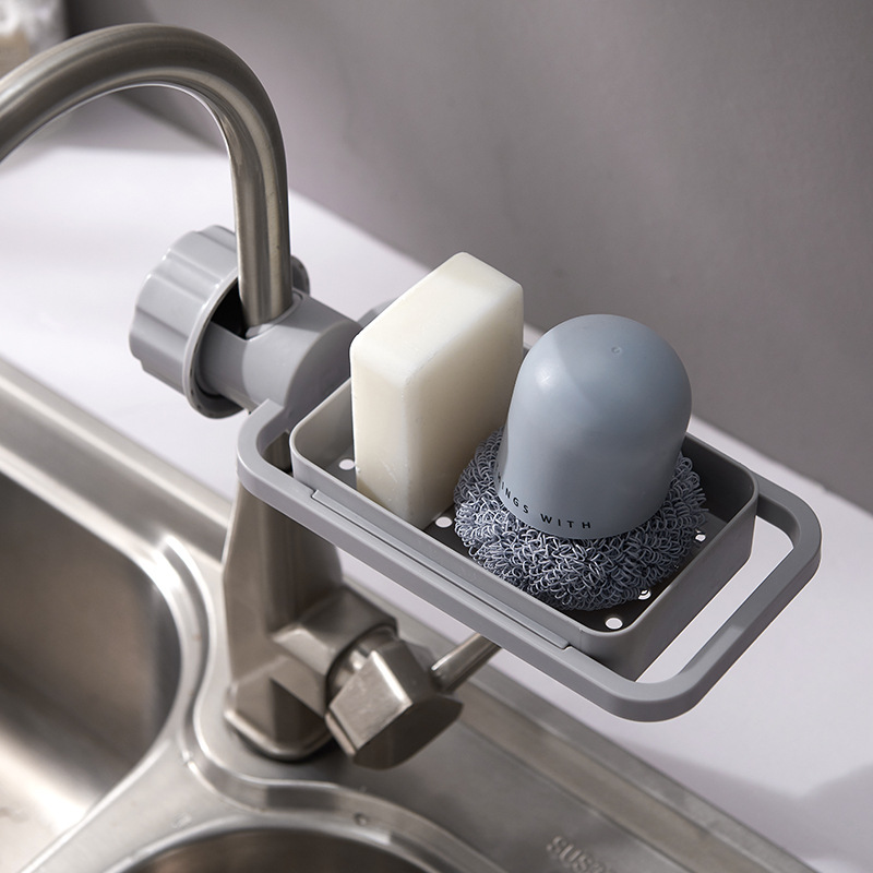 创意多功能水龙头沥水置物架 塑料旋转可拆卸海绵抹布沥水收纳架|ms