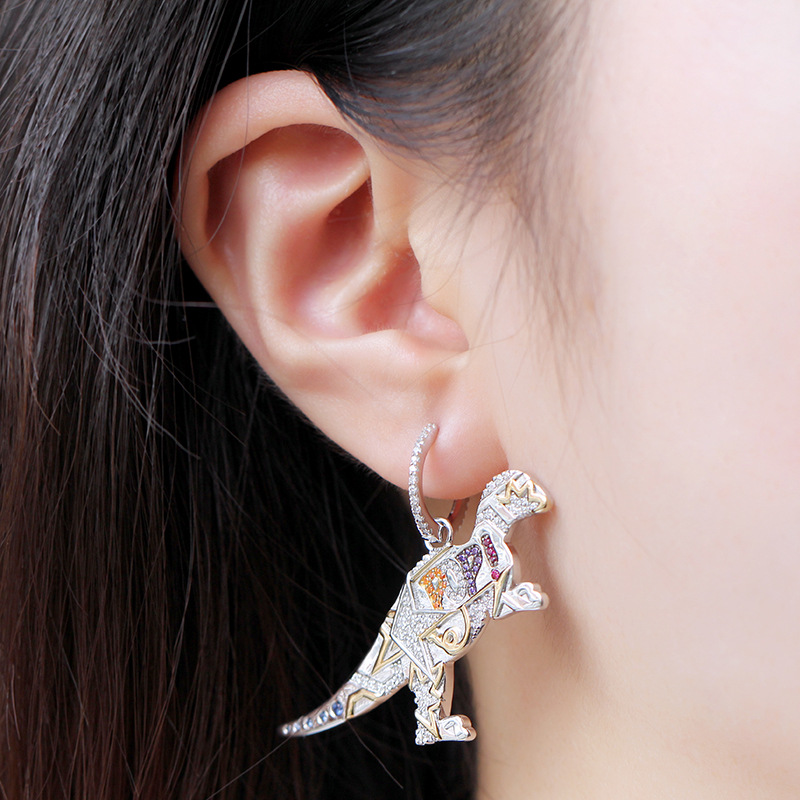 Diamond Asymmetric Dinosaur Earring Trendy Animal Earrings display picture 1