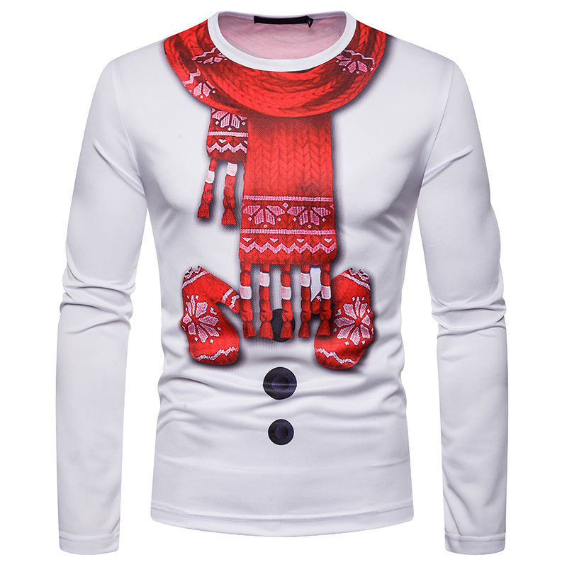 亚马逊爆款个性3D圣诞围巾印花时尚男士圣诞节新款长袖T恤 CT487