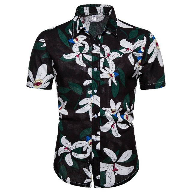 Hawaiian high quality cotton short sleeve Lapel shirt