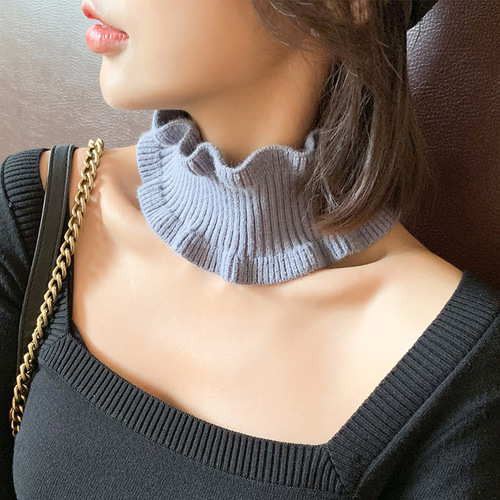 2pcs Korean version of wool knitting ruffled bib neck scarf dickey collar women autumn and winter warm collar fashion fake collar scarf