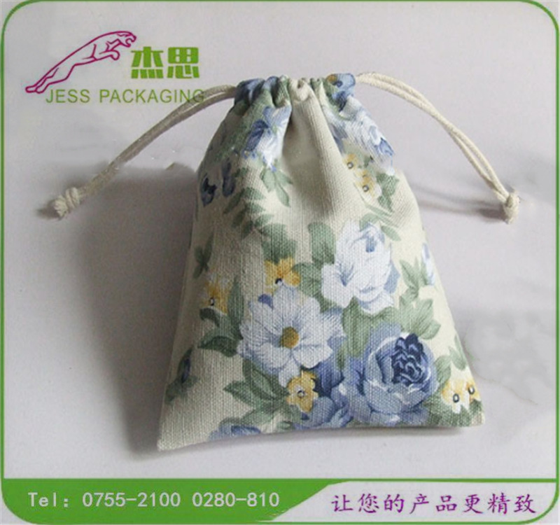 设计新款棉布印花黄金珠宝首饰抽绳礼品束口袋量大从优
