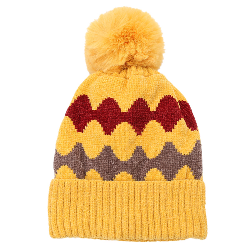 Dame efterår vinter ny plys og varm strikhue, Chenille blød bølge pels bold sweater hat_voghion.com