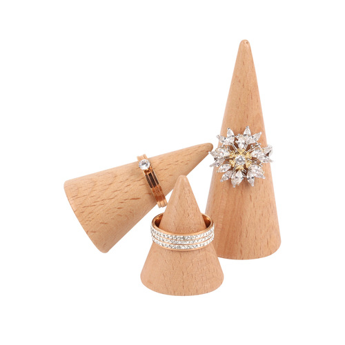 Solid wood cone ring holder cone ring stand beech wood jewelry stand ring display props ring stand set