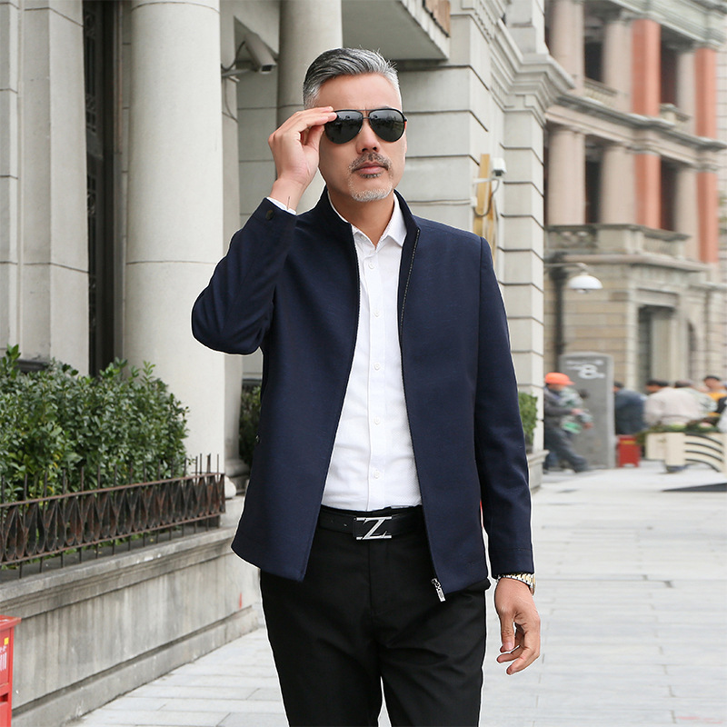 2019春季新款中老年男式夹克立领休闲拉链薄外套男爸爸装工厂直销