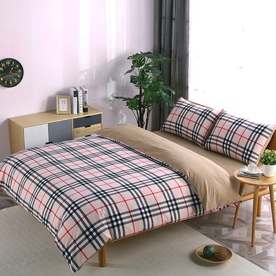 全棉水洗棉四件套 简约时尚亲肤纯棉条格套件 一件代发