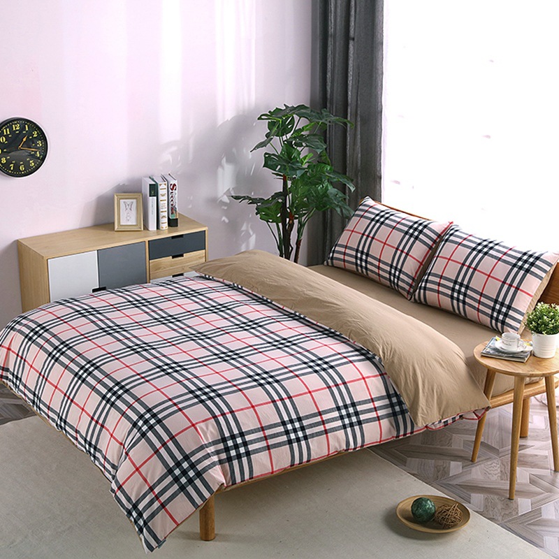 全棉水洗棉四件套 简约时尚亲肤纯棉条格套件 一件代发