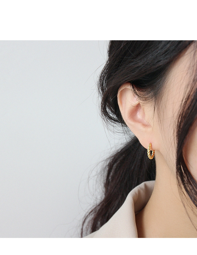 18K Real Gold Plated, Platinum Plated Plating Material No Inlaid Inlay Material Korean Version Of S925 Sterling Silver Circle Twist Earrings