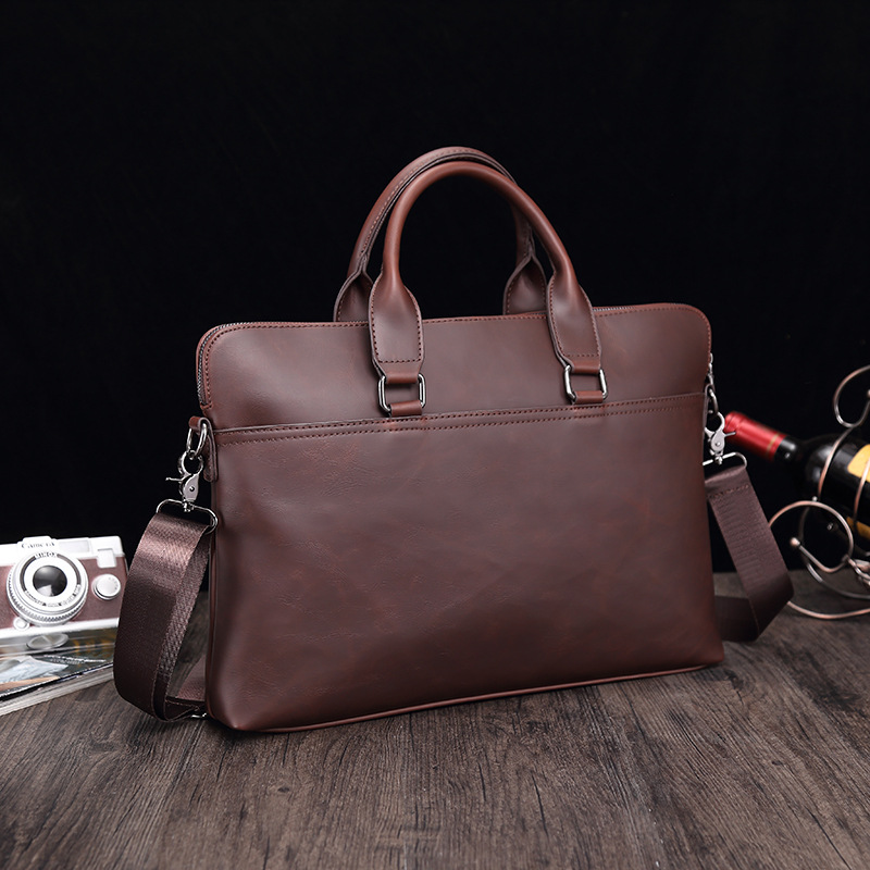 Casual Fashion Crazy Horse Leather Briefcase Business 15.6 Inch Men's Laptop Shoulder Bag_voghion.com