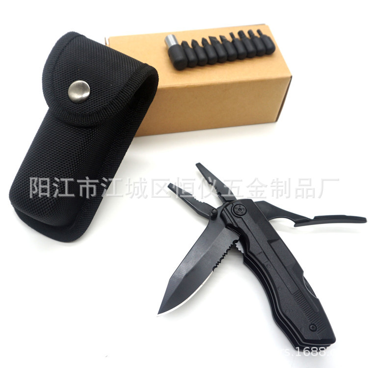新款多功能户外扳手钳子  全黑折叠多功能刀钳