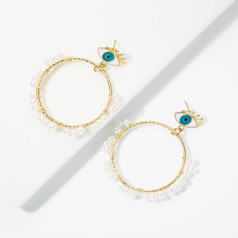 Simple Fashion Pearl Big Circle Earrings Devil Eyes display picture 4