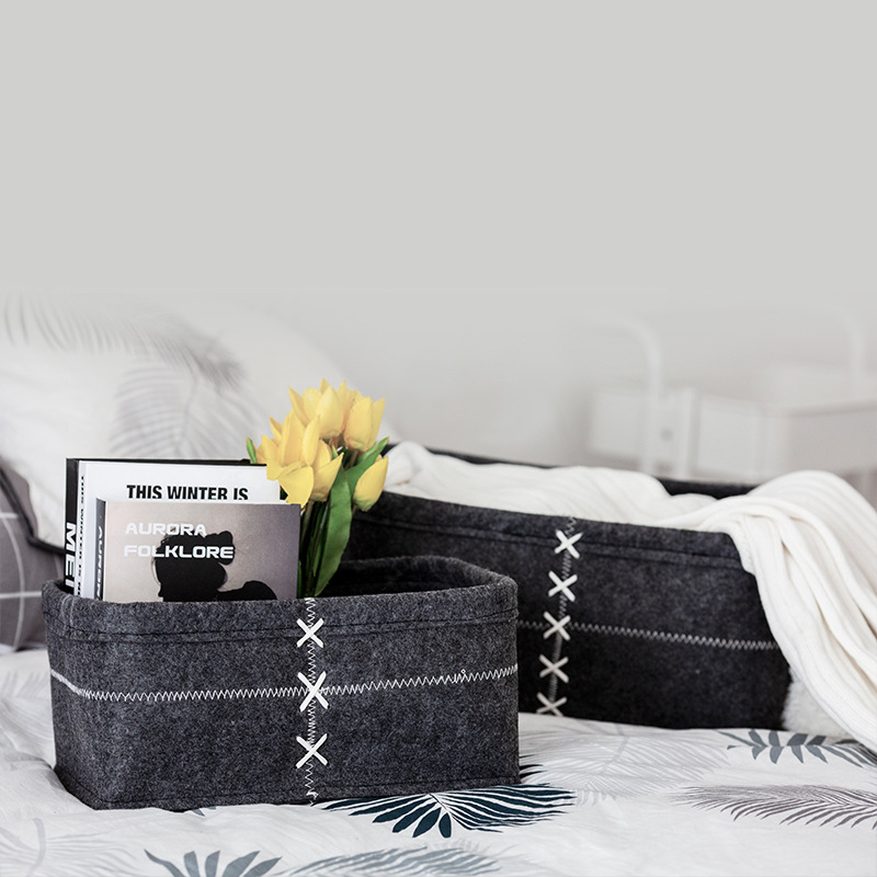 毛毡收纳篮 厂家批发手提毛毡杂物收纳筐 现货供应简约现代