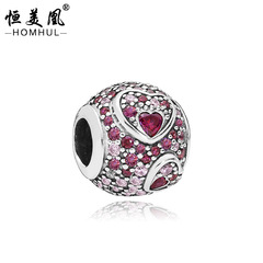 跨境wish百搭愛心鑲鑽圓形大孔珠手鍊串珠散珠配件批發