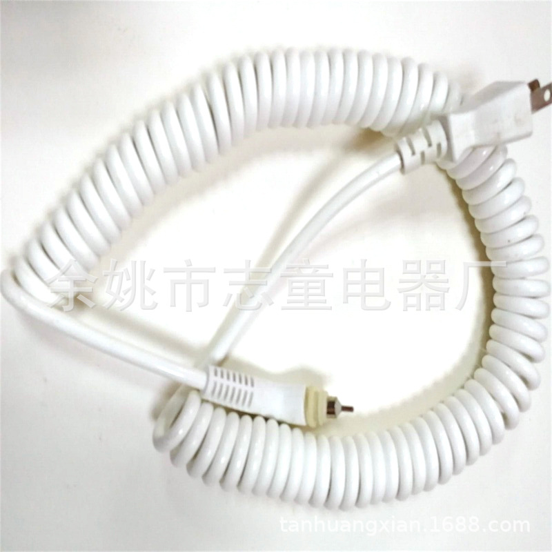 供应2芯pu螺旋弹簧线 旋转接头黑色灰色两芯酒店电吹风电源插头线