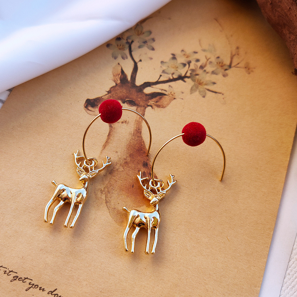13g Weight Drop Earrings Classification 1 Pair Quantity Daily Occasion Alloy Material Christmas Festival Deer Pattern Women'S Gender Plating Design Simple Style Style 1 Pair Christmas Simple Style Deer Plating Alloy Drop Earrings 8