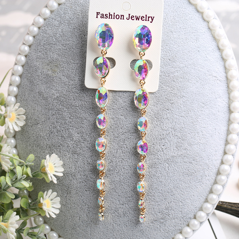 Fashion super long crystal earrings Bohemian style earrings European and American style ladies earrings wholesale
