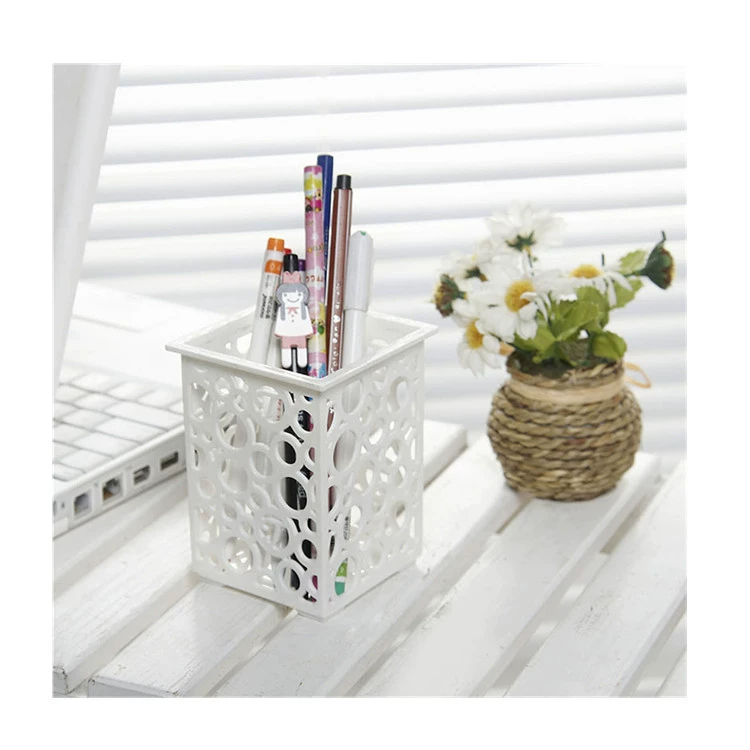 Square small plastic pens holder, storage system for students, white storage box