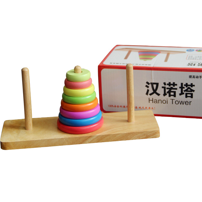Tower of Hanoi Santa Expand train equipment woodiness colour Paint environmental protection Smell Puzzle adult activity Teaching aids