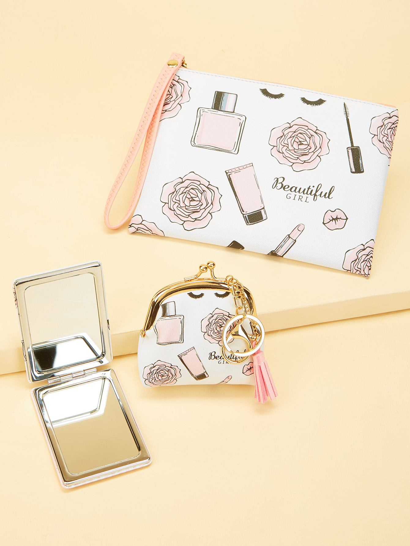 Traje de regalo de lujo ligero espejo cosmético teléfono móvil bolsa monedero regalo de tres piezas conjunto anual reunión regalo traje de negocios