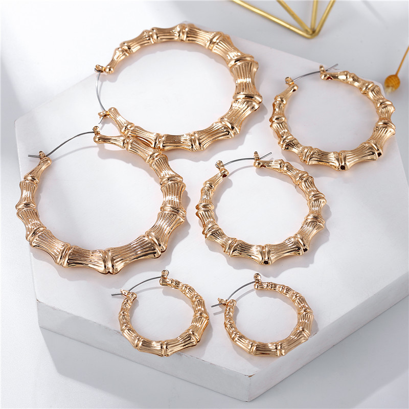 Hot Sale Women&#39;s Round Bamboo Gold Silver Punk Style Earrings Set Women display picture 5