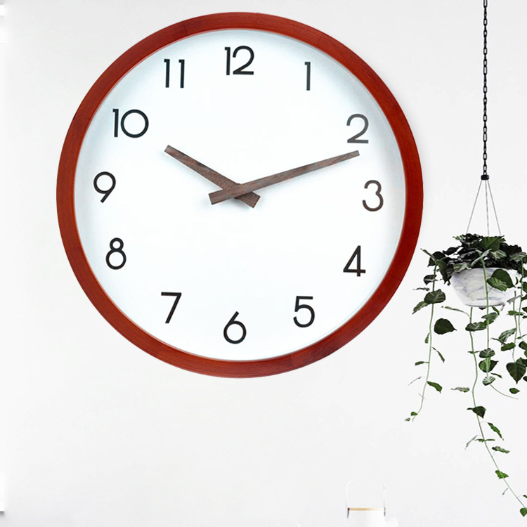 日式实木质挂钟客厅创意DIY钟表简约镜面木头钟卧室定制外贸批发