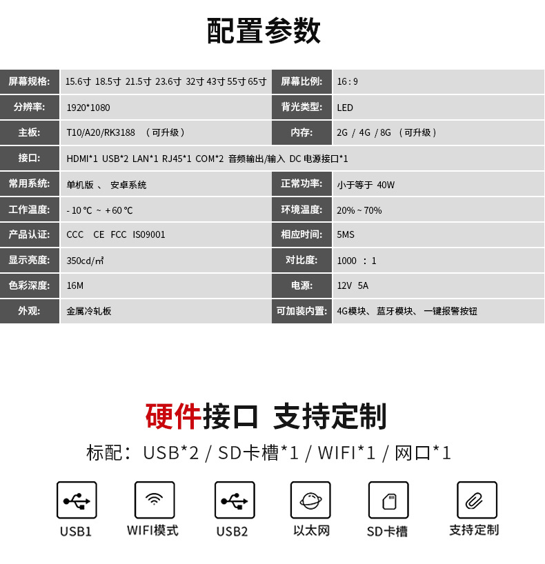 壁挂广告机参数