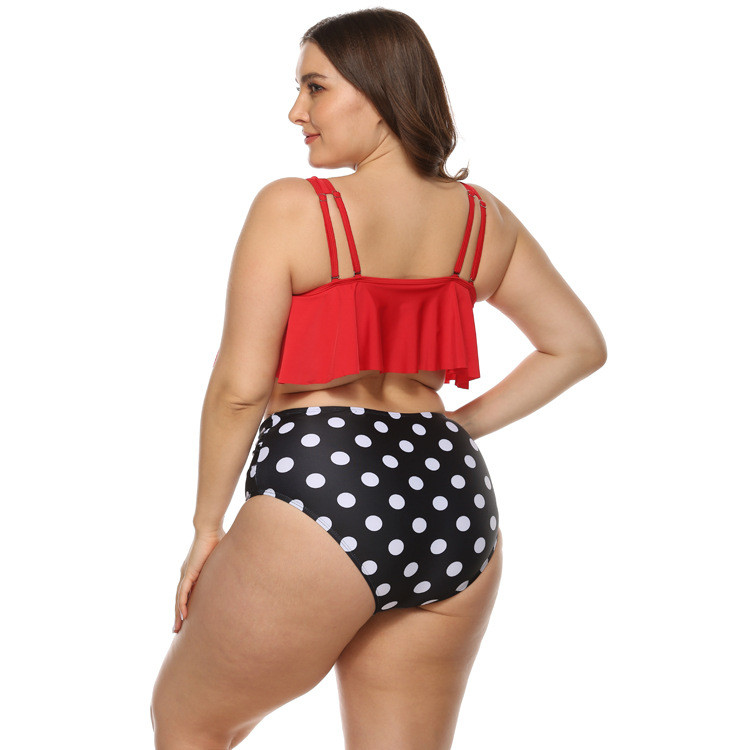 high waist solid color sexy ruffled multicolor plus size split swimsuit  NSHL9844