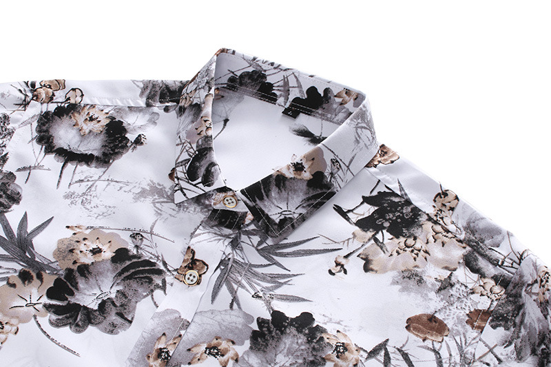 Autumn New Large Size Men's Printed Long-sleeved Shirt Men's Slim-fit British Style Point Collar Long-sleeved Shirt