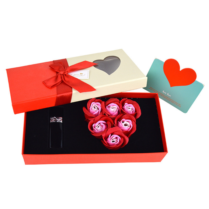 开窗爱心心形口红盒创意玫瑰香皂花双只礼盒圣诞节新款厂家定制