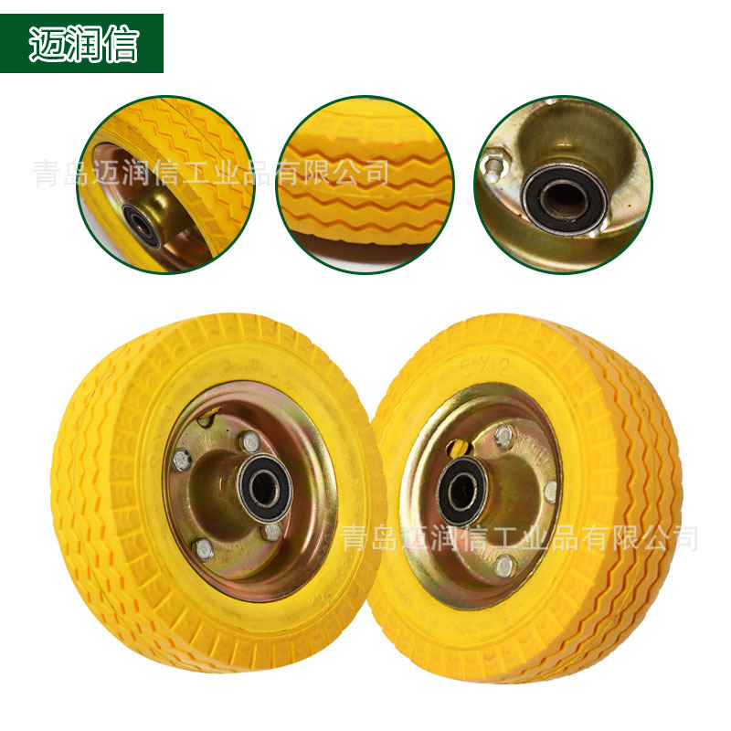 6×2PU发泡轮橡胶充气轮子   PU发泡聚氨酯实心轮橡胶气胎轮