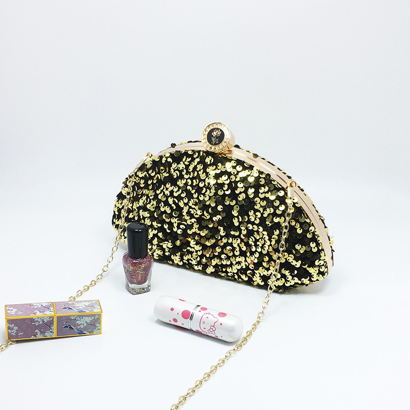 New evening bag gold sequined bling clutch Women's crossbody shoulder chain fashion party evening bag
