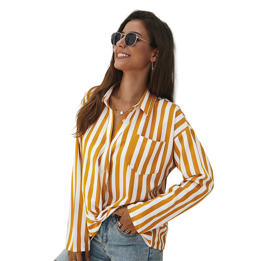 autumn and winter long-sleeved striped chiffon shirt NSDY8280