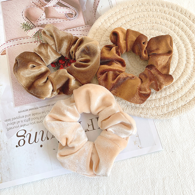 25g Weight Headwear Classification Women'S Gender Flocking Design Hot Hair Ring 46 Color Gold Velvet Large Intestine Hair Ring Head Flower Hair Scrunchies 4