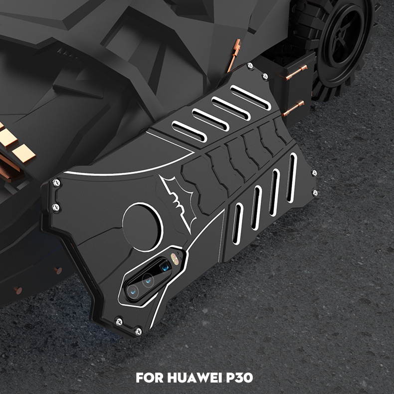 R-Just Batman Shockproof Aluminum Shell Metal Case with Custom Batarang Stent for Huawei P30 Pro & Huawei P30 & Huawei P30 Lite & Huawei nova 4e