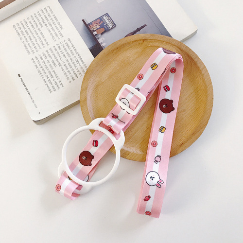 Mineral water beverage bottle strap rope portable strap Japanese and Korean Sesame Street water cup water bottle buckle strap thermal transfer lanyard