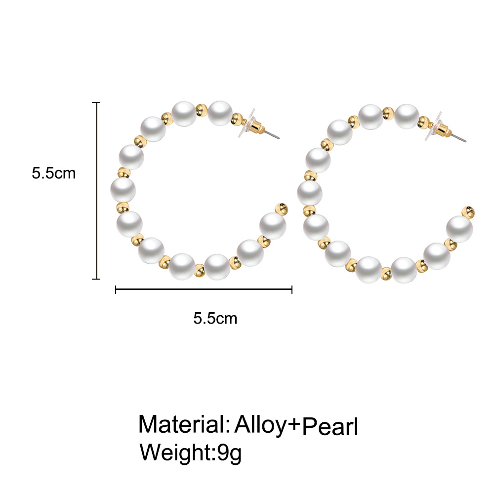 New Retro Pearl Big Ear Ring Creative Simple Metal Ball Letter C Type Earrings display picture 1