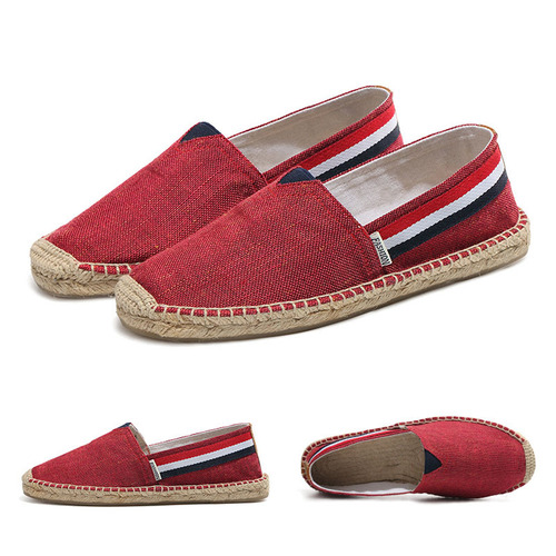 Summer men's canvas shoes, slip-ons, solid color linen shoes, straw fisherman's shoes, old Beijing cloth shoes wholesale