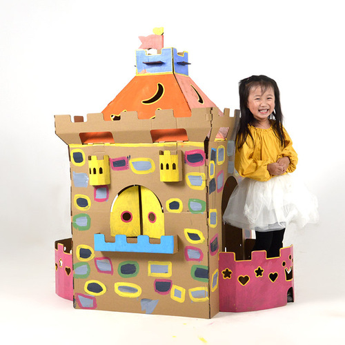 Children's kindergarten DIY craft painting colored drawing materials toy castle small house game house corrugated paper toy