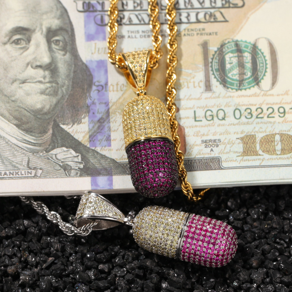 Wholesale Fashion Hip Hop Pill Capsule Pendant Necklaces Men Women 18k