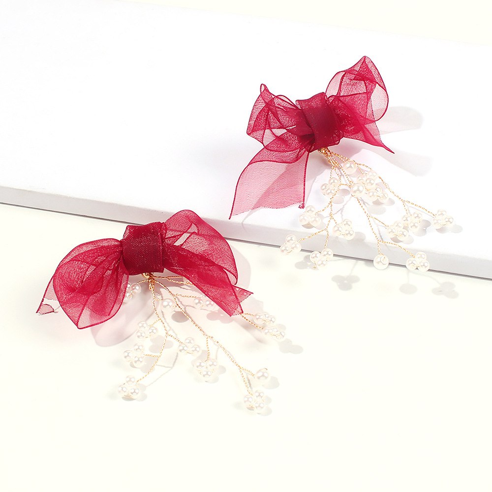 Earrings New Bow Hanging Ring Autumn And Winter Trend Pearl Earrings display picture 10