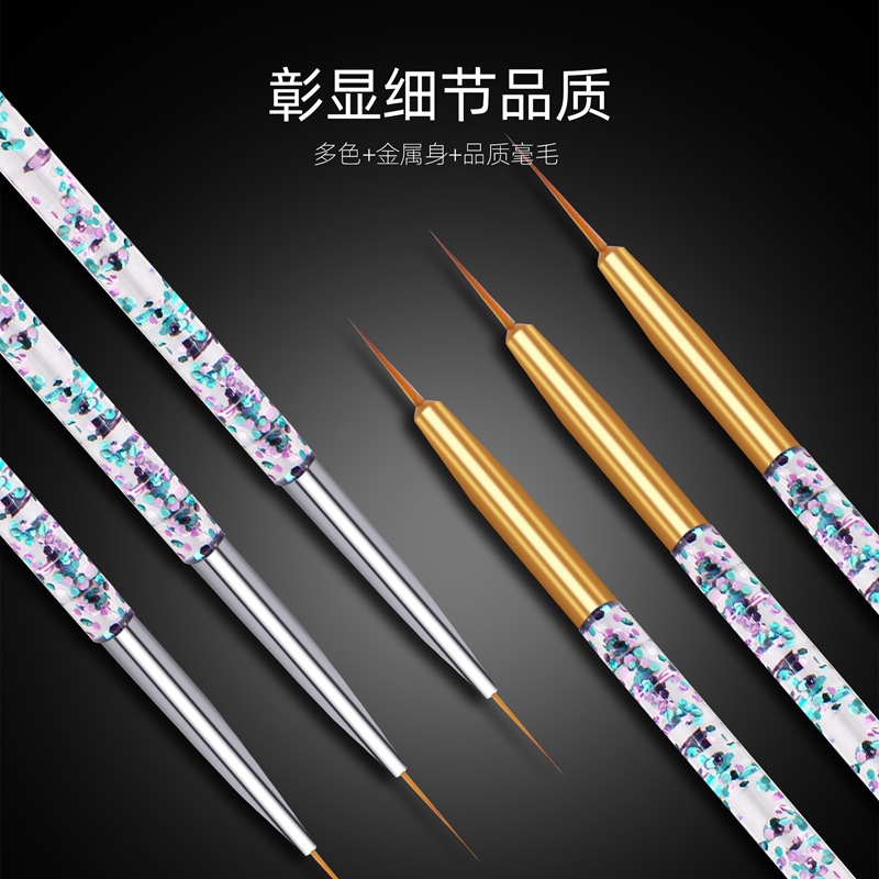 Pluma de dibujo de uñas transfronteriza 3 piezas pluma de acrílico de lentejuelas transparente varilla dibujo pluma pintura pluma dibujo pluma