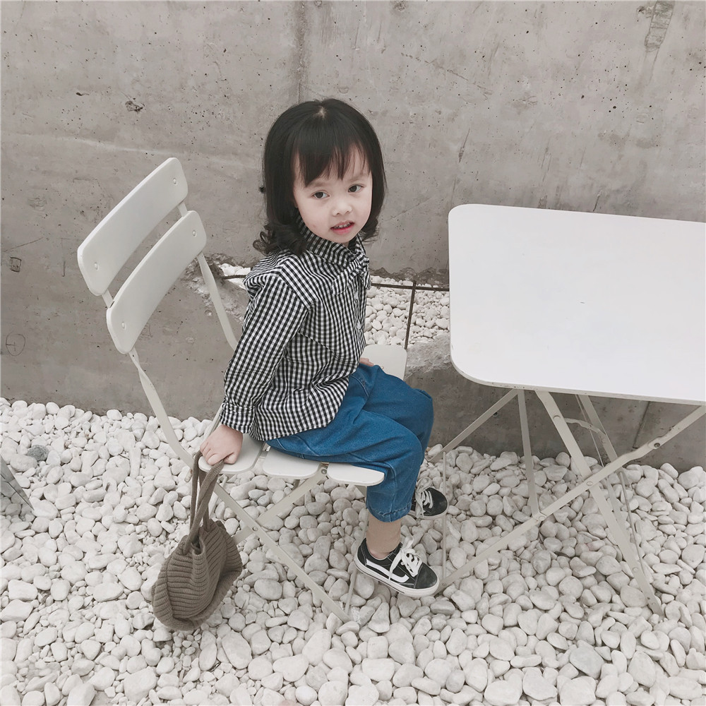 2019春新品童装女童衬衫宝宝格子衬衣学院风衬衫