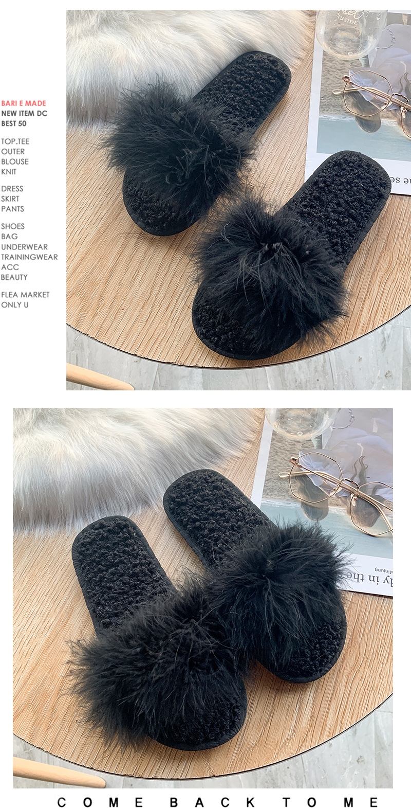 women s plush ostrich fur slippers NSPE10027