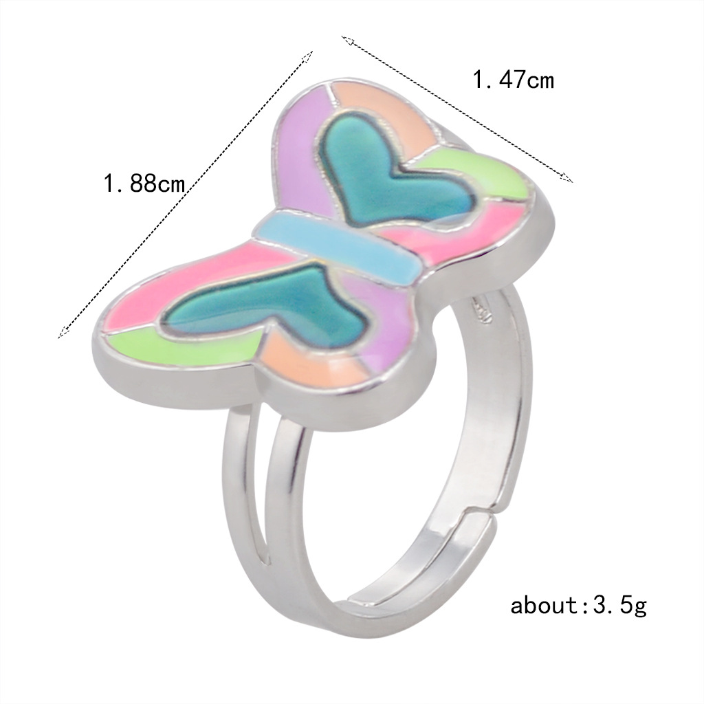 50g Weight Artificial Gemstones Inlay Material Birthday Occasion Alloy Material Heart Pattern Women'S Gender Plating Design Fashion Style Simple Peach Heart Love Butterfly Moon Color Changing Ring 22