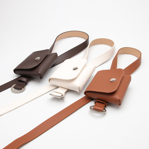 Fashion new style personalized non-hole round buckle thin belt waist bag women's casual key coin purse belt pants wholesale