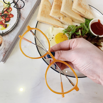 2019新款网红眼镜框女潮 复古圆框金属细腿近视眼镜架时尚平光镜|ru