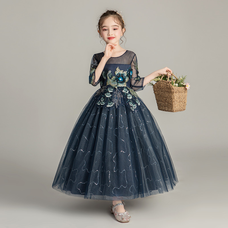 Sequins Flower Girls Floral Host Celebration Party Princess Dresses