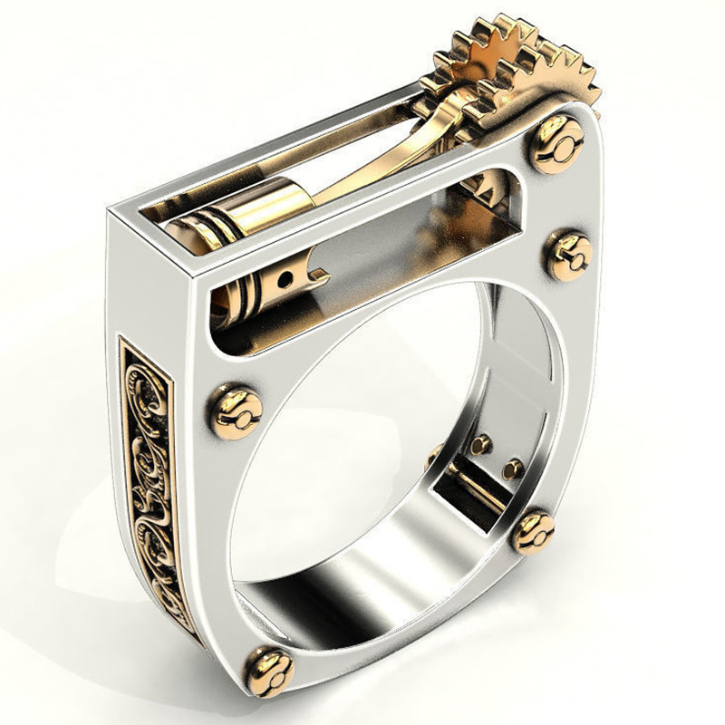 new geometry mechanical twocolor unisex ring European and American jewelrypicture1